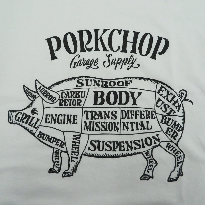 PORK CHOP | ポークチョップ GARAGE SUPPLY PORK FRONT TEE 半袖Ｔシャツ P0451 ホワイト サイズ：L【瀬戸大橋店】