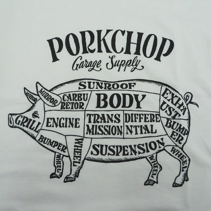 PORK CHOP | ポークチョップ GARAGE SUPPLY PORK FRONT TEE 半袖Ｔシャツ P0451 ホワイト サイズ：L【瀬戸大橋店】