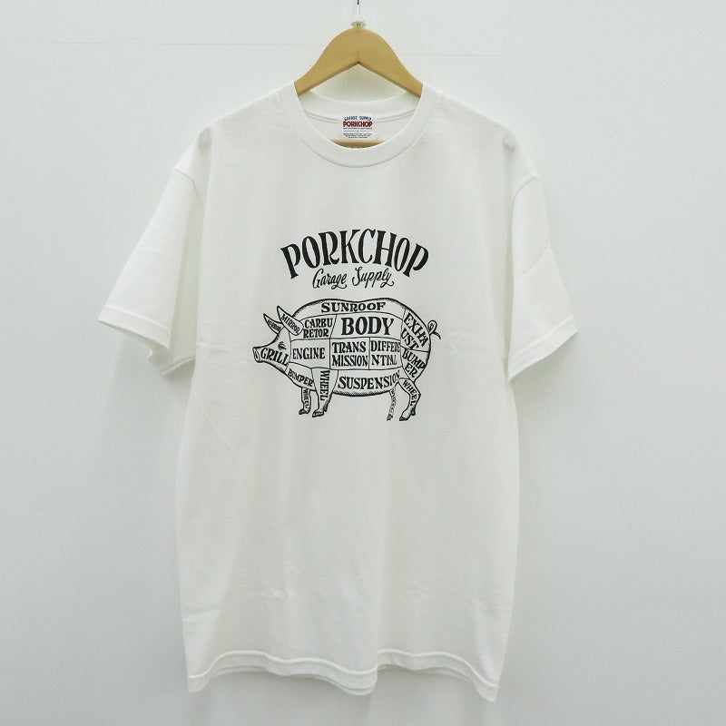 PORK CHOP | ポークチョップ GARAGE SUPPLY PORK FRONT TEE 半袖Ｔシャツ P0451 ホワイト サイズ：L【瀬戸大橋店】
