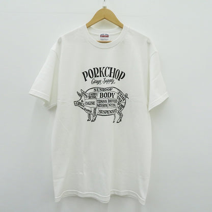PORK CHOP | ポークチョップ GARAGE SUPPLY PORK FRONT TEE 半袖Ｔシャツ P0451 ホワイト サイズ：L【瀬戸大橋店】