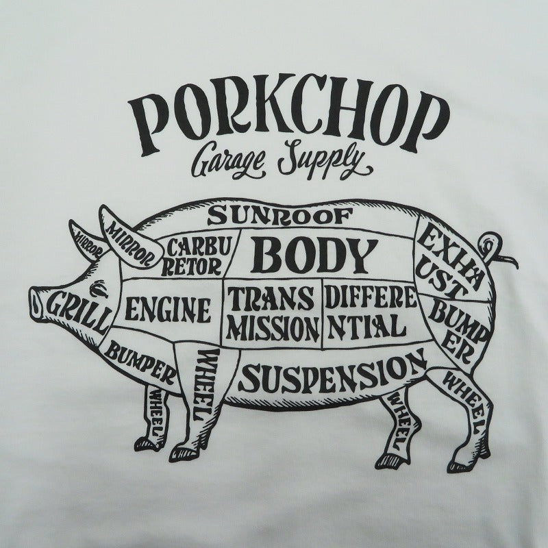 PORK CHOP | ポークチョップ GARAGE SUPPLY PORK FRONT TEE 半袖Ｔシャツ P0451 ホワイト サイズ：L【瀬戸大橋店】