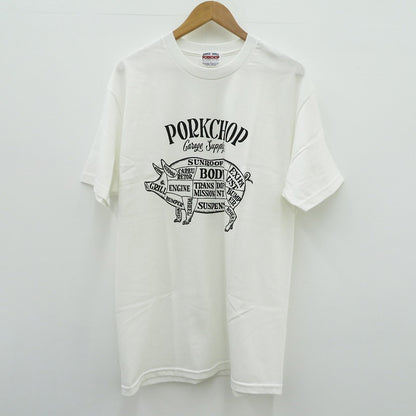 PORK CHOP | ポークチョップ GARAGE SUPPLY PORK FRONT TEE 半袖Ｔシャツ P0451 ホワイト サイズ：L【瀬戸大橋店】