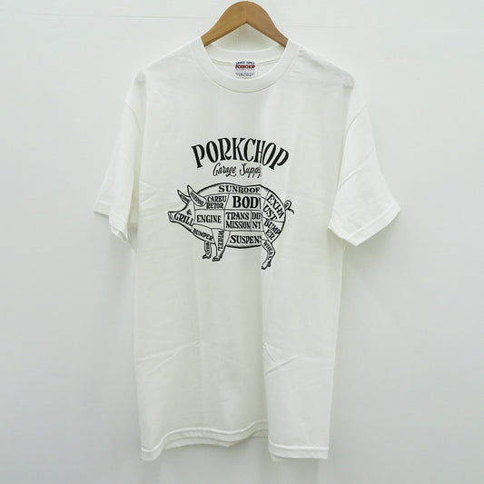 PORK CHOP | ポークチョップ GARAGE SUPPLY PORK FRONT TEE 半袖Ｔシャツ P0451 ホワイト サイズ：L【瀬戸大橋店】