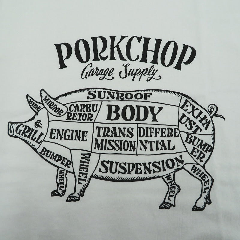 PORK CHOP | ポークチョップ GARAGE SUPPLY PORK FRONT TEE 半袖Ｔシャツ P0451 ホワイト サイズ：L【瀬戸大橋店】