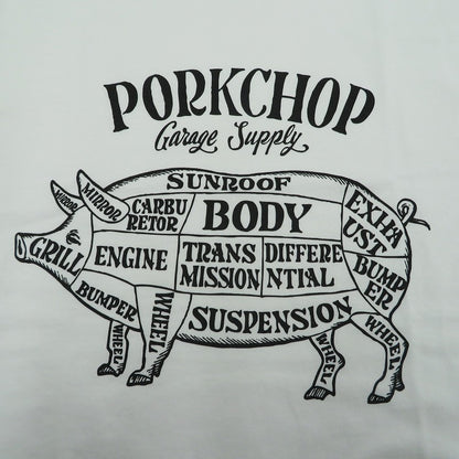 PORK CHOP | ポークチョップ GARAGE SUPPLY PORK FRONT TEE 半袖Ｔシャツ P0451 ホワイト サイズ：L【瀬戸大橋店】