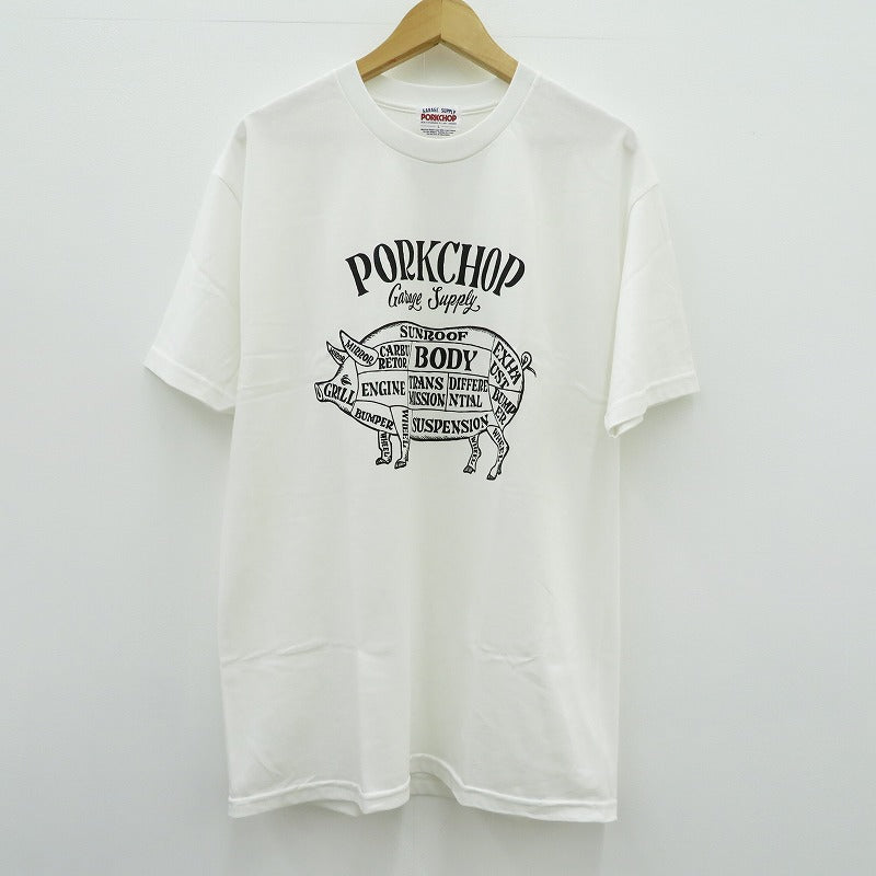PORK CHOP | ポークチョップ GARAGE SUPPLY PORK FRONT TEE 半袖Ｔシャツ P0451 ホワイト サイズ：L【瀬戸大橋店】