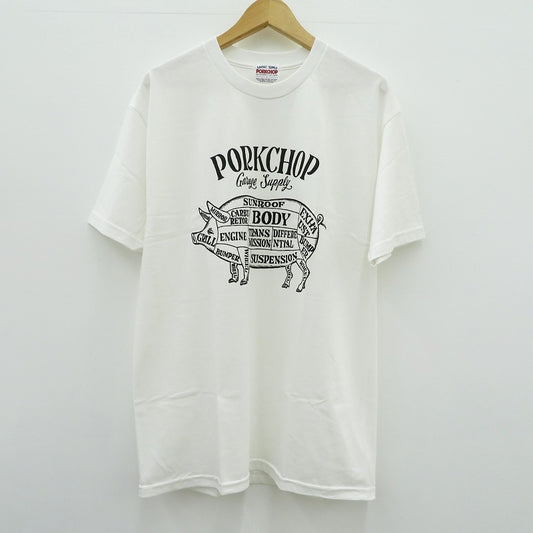 PORK CHOP | ポークチョップ GARAGE SUPPLY PORK FRONT TEE 半袖Ｔシャツ P0451 ホワイト サイズ：L【瀬戸大橋店】