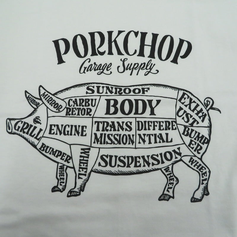 PORK CHOP | ポークチョップ GARAGE SUPPLY PORK FRONT TEE 半袖Ｔシャツ P0451 ホワイト サイズ：L【瀬戸大橋店】