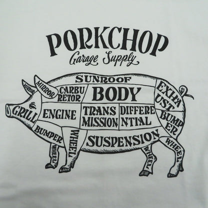 PORK CHOP | ポークチョップ GARAGE SUPPLY PORK FRONT TEE 半袖Ｔシャツ P0451 ホワイト サイズ：L【瀬戸大橋店】