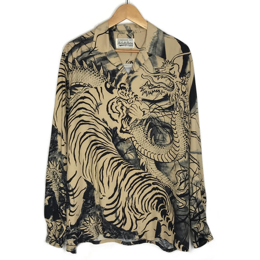 WACKOMARIA | ワコマリア TIM LEHI HAWAIIAN SHIRT L/S 龍/虎 オープンカラーシャツ 長袖シャツ ベージュ サイズ：L【倉吉店】
