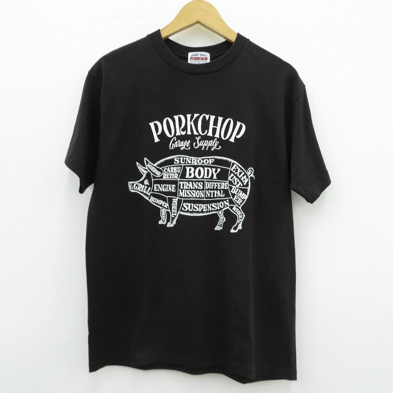 PORK CHOP | ポークチョップ GARAGE SUPPLY PORK FRONT TEE 半袖Ｔシャツ P0451 ブラック サイズ：M【瀬戸大橋店】