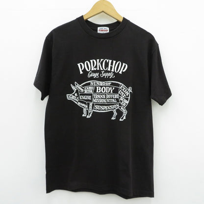 PORK CHOP | ポークチョップ GARAGE SUPPLY PORK FRONT TEE 半袖Ｔシャツ P0451 ブラック サイズ：M【瀬戸大橋店】