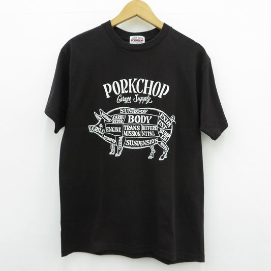 PORK CHOP | ポークチョップ GARAGE SUPPLY PORK FRONT TEE 半袖Ｔシャツ P0451 ブラック サイズ：M【瀬戸大橋店】