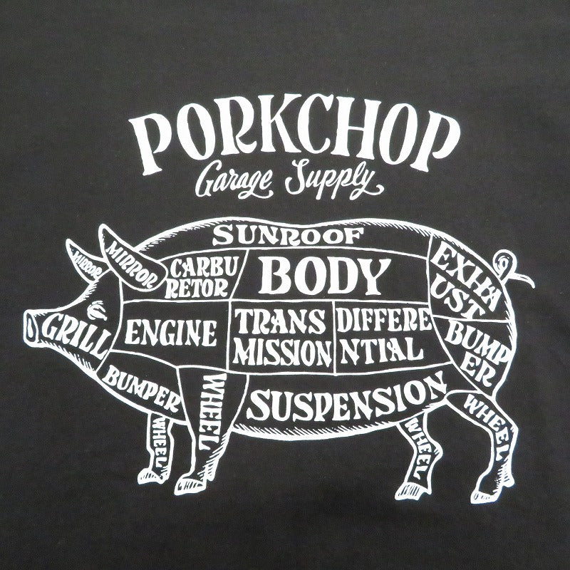 PORK CHOP | ポークチョップ GARAGE SUPPLY PORK FRONT TEE 半袖Ｔシャツ P0451 ブラック サイズ：M【瀬戸大橋店】