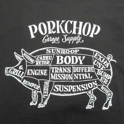 PORK CHOP | ポークチョップ GARAGE SUPPLY PORK FRONT TEE 半袖Ｔシャツ P0451 ブラック サイズ：M【瀬戸大橋店】