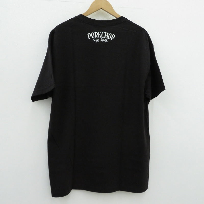 PORK CHOP | ポークチョップ GARAGE SUPPLY PORK FRONT TEE 半袖Ｔシャツ P0451 ブラック サイズ：L【瀬戸大橋店】