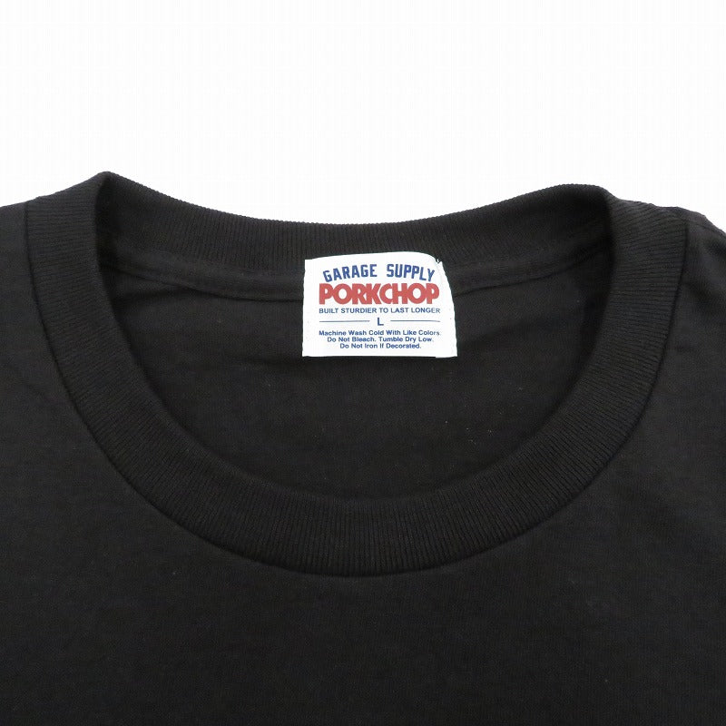 PORK CHOP | ポークチョップ GARAGE SUPPLY PORK FRONT TEE 半袖Ｔシャツ P0451 ブラック サイズ：L【瀬戸大橋店】