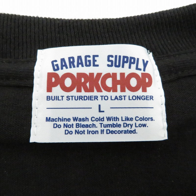 PORK CHOP | ポークチョップ GARAGE SUPPLY PORK FRONT TEE 半袖Ｔシャツ P0451 ブラック サイズ：L【瀬戸大橋店】