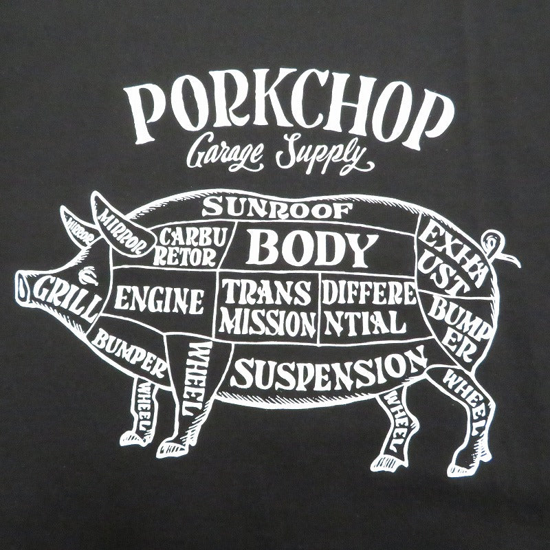 PORK CHOP | ポークチョップ GARAGE SUPPLY PORK FRONT TEE 半袖Ｔシャツ P0451 ブラック サイズ：L【瀬戸大橋店】