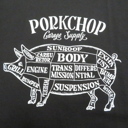 PORK CHOP | ポークチョップ GARAGE SUPPLY PORK FRONT TEE 半袖Ｔシャツ P0451 ブラック サイズ：L【瀬戸大橋店】