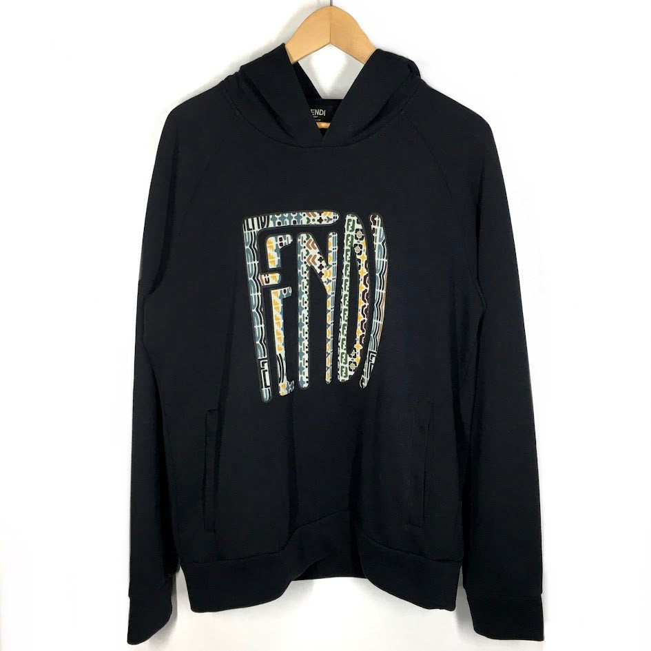 FENDI | フェンディ ロゴプリント プルオーバーパーカー パーカー FAF595AE8I ブラック サイズ：L【倉吉店】