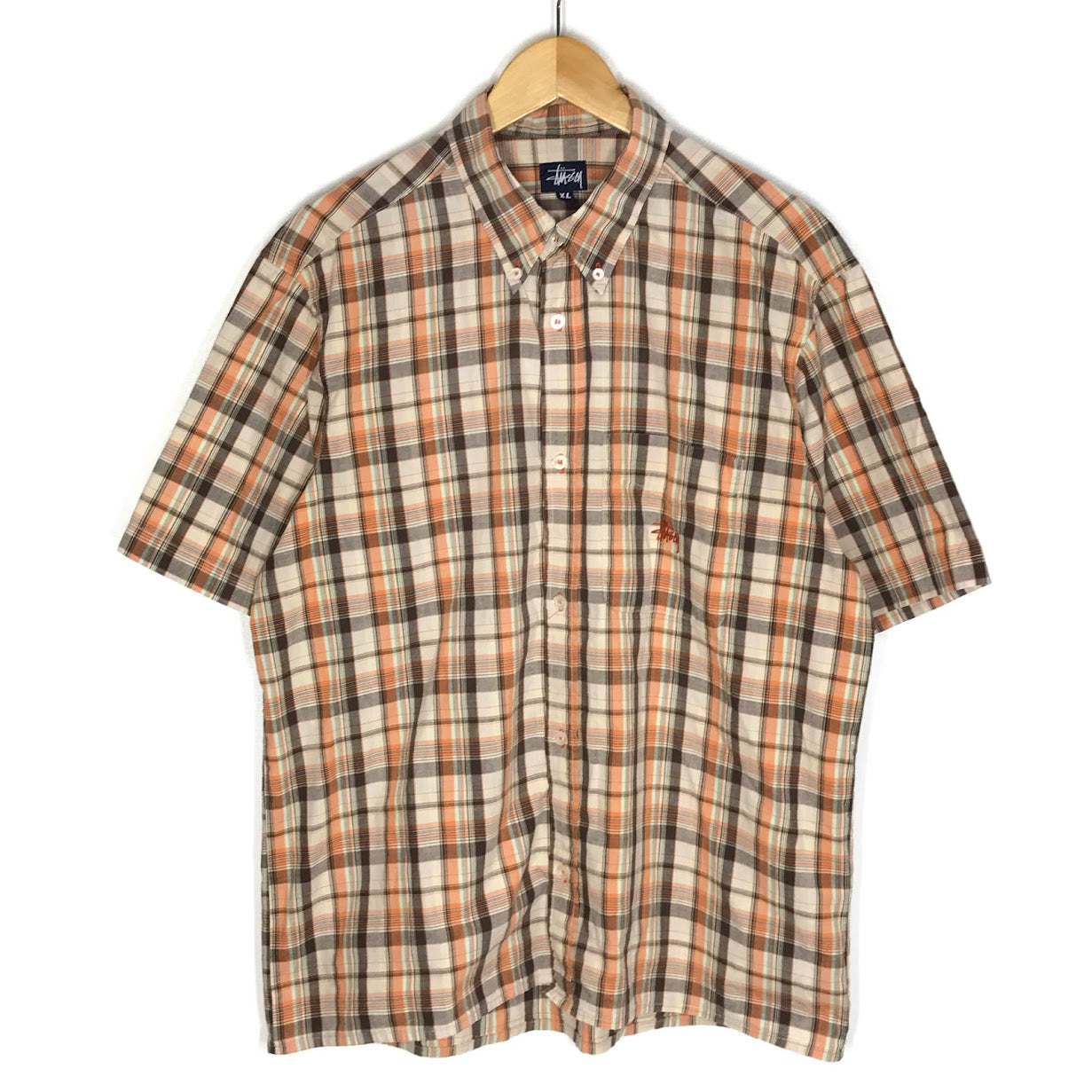 STUSSY | ステューシー 90s チェック半袖シャツ 半袖シャツ オレンジ系 サイズ：XL【倉吉店】