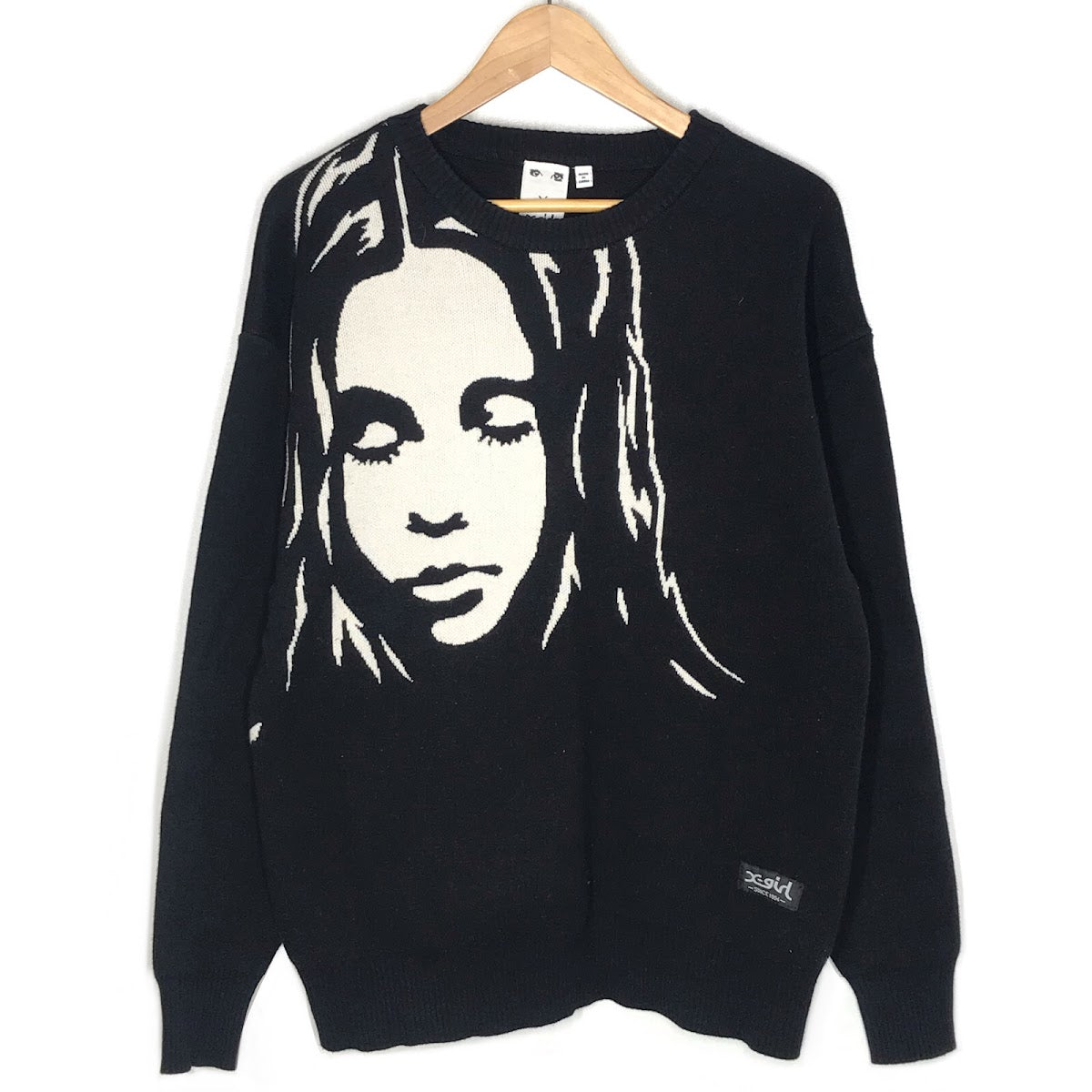 X-girl | エックスガール FACE JACQUARD KNIT TOP フェイス ジャガードニットトップ ニット 105233015004 ブラック【倉吉店】