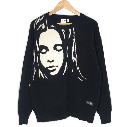 X-girl | エックスガール FACE JACQUARD KNIT TOP フェイス ジャガードニットトップ ニット 105233015004 ブラック【倉吉店】