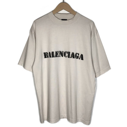 BALENCIAGA | バレンシアガ 24SS STENCIL TYPE ダメージ加工ロゴプリントTシャツ 半袖Ｔシャツ 764235 TQVA3 ベージュ サイズ：S【倉吉店】
