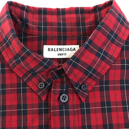 BALENCIAGA | バレンシアガ ロゴ刺繍 チェックシャツ 長袖シャツ 681004 レッド サイズ：XXS【倉吉店】