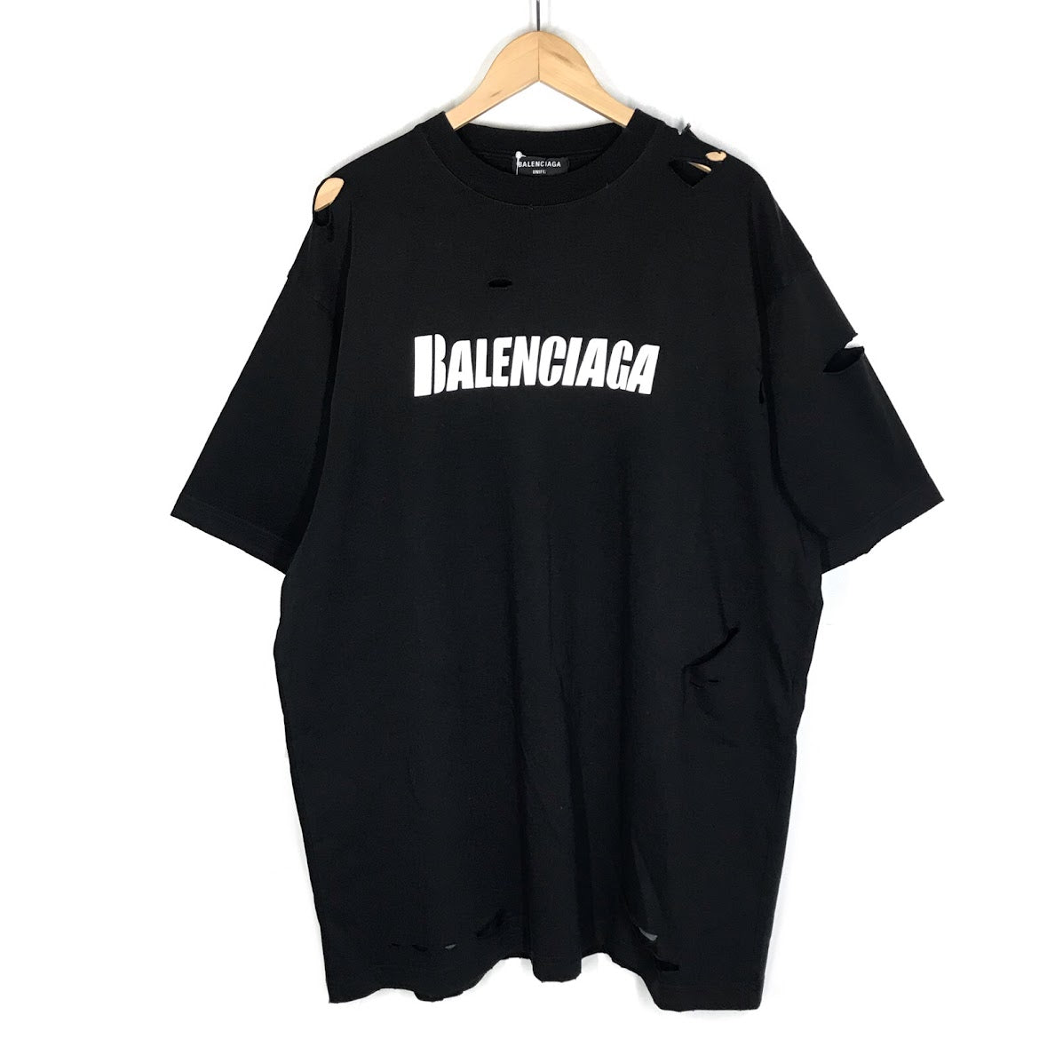 BALENCIAGA | バレンシアガ デストロイ加工ロゴプリント 半袖Ｔシャツ 651795 TKVB8 ブラック サイズ：S【倉吉店】