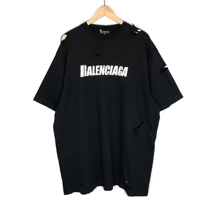 BALENCIAGA | バレンシアガ デストロイ加工ロゴプリント 半袖Ｔシャツ 651795 TKVB8 ブラック サイズ：S【倉吉店】