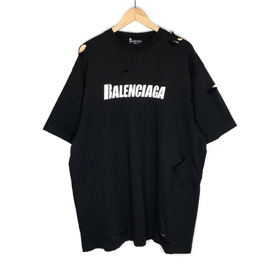 BALENCIAGA | バレンシアガ デストロイ加工ロゴプリント 半袖Ｔシャツ 651795 TKVB8 ブラック サイズ：S【倉吉店】