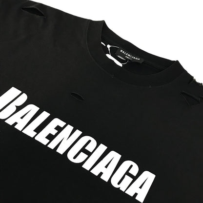 BALENCIAGA | バレンシアガ デストロイ加工ロゴプリント 半袖Ｔシャツ 651795 TKVB8 ブラック サイズ：S【倉吉店】