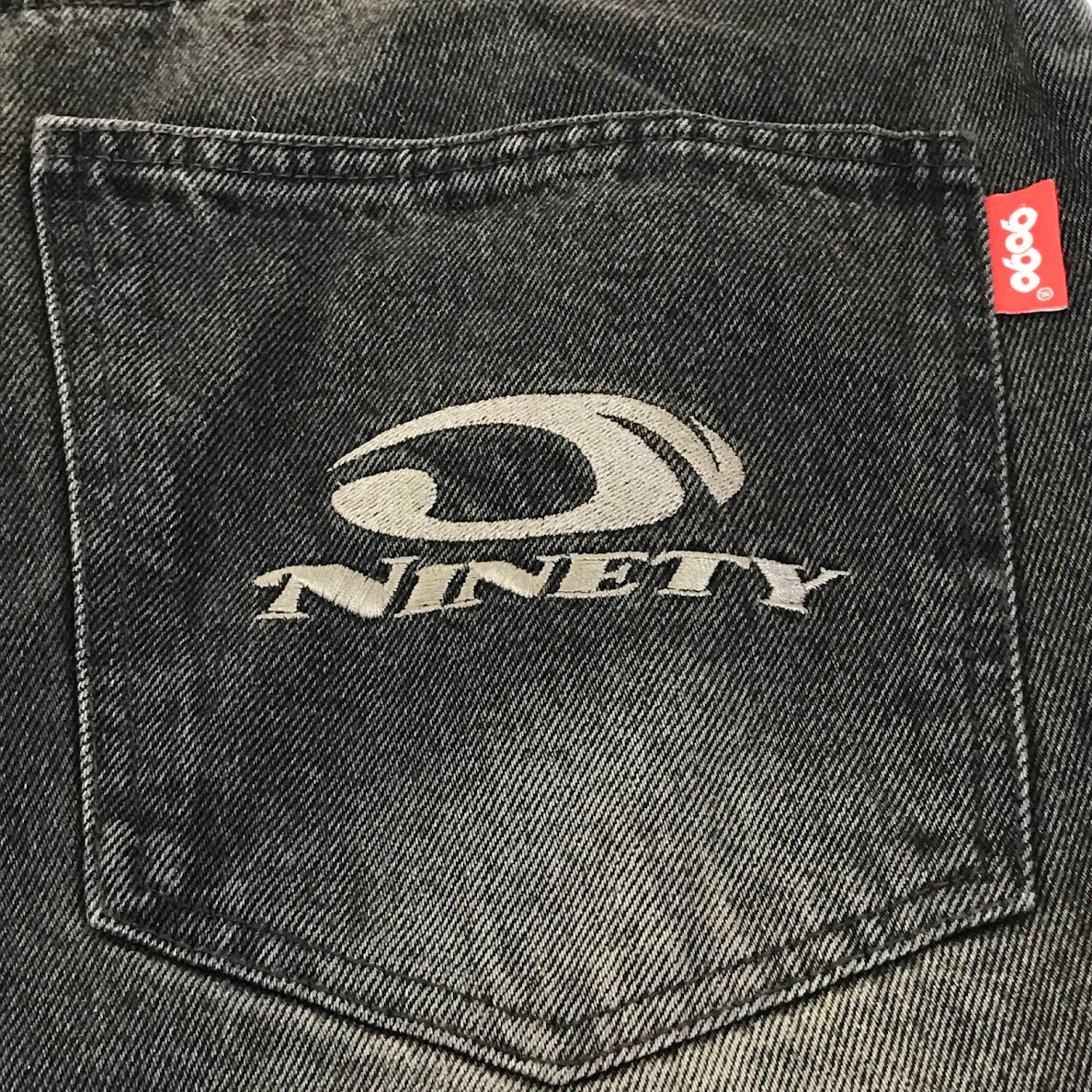 9090｜ナインティナインティ　Heisei Logo Wide Tuck Denim Pants デニムパンツ NN1809 ブラック サイズ：L【倉吉店】