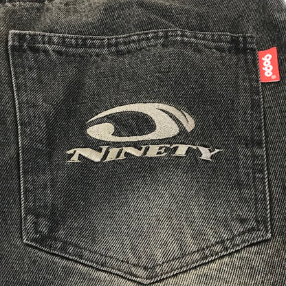 9090｜ナインティナインティ　Heisei Logo Wide Tuck Denim Pants デニムパンツ NN1809 ブラック サイズ：L【倉吉店】