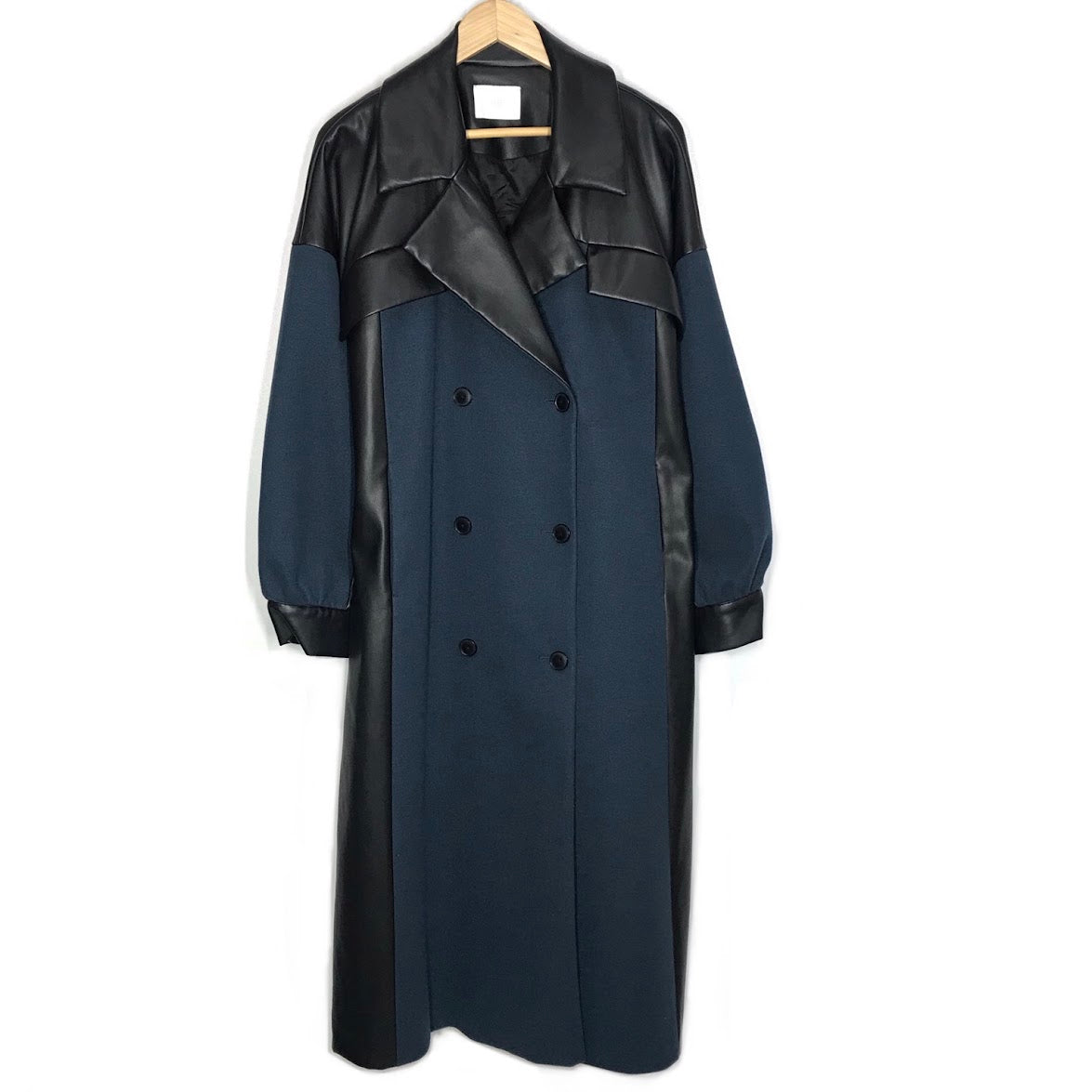 HARE | ハレ フェイクレザー切替コート トレンチコート HAL07337AD ネイビー×ブラック【倉吉店】