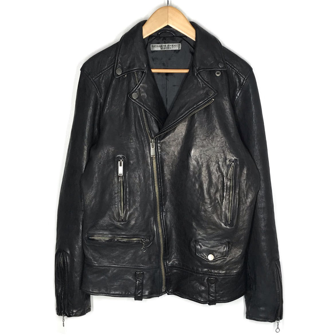 KATHARINE HAMNETT LONDON | キャサリンハムネットロンドン シープスキン レザージャケット ライダースジャケット レザー ブラック サイズ：L【倉吉店】