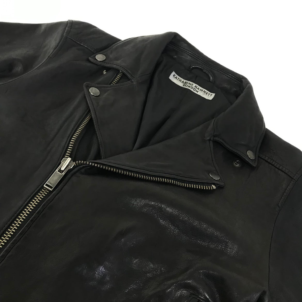 KATHARINE HAMNETT LONDON | キャサリンハムネットロンドン シープスキン レザージャケット ライダースジャケット レザー ブラック サイズ：L【倉吉店】