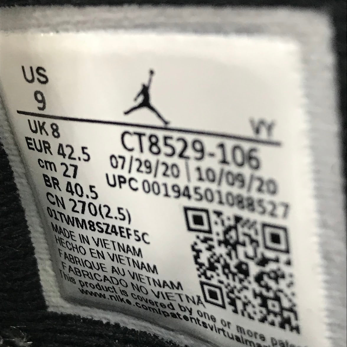 NIKE | ナイキ AIR JORDAN 6 RETRO スニーカー CT8529-106 ホワイト/カーマイン/ブラック 27cm【倉吉店】