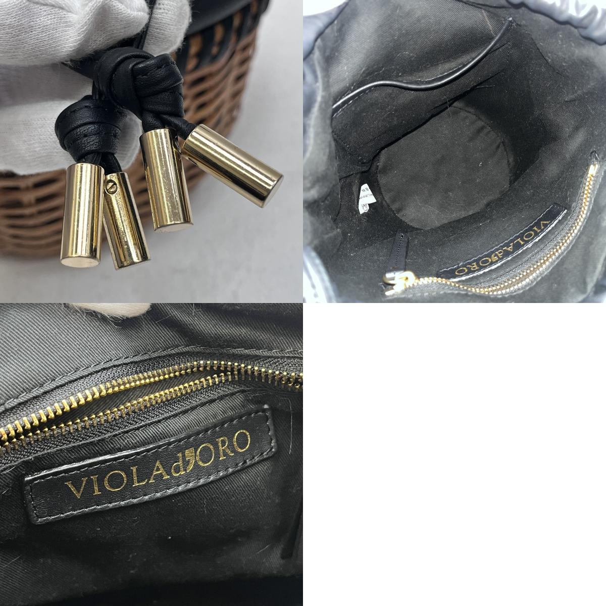 VIOLAd'ORO | ヴィオラドーロ スプリットラタン巾着 ショルダーバッグ ブラック【加古川店】