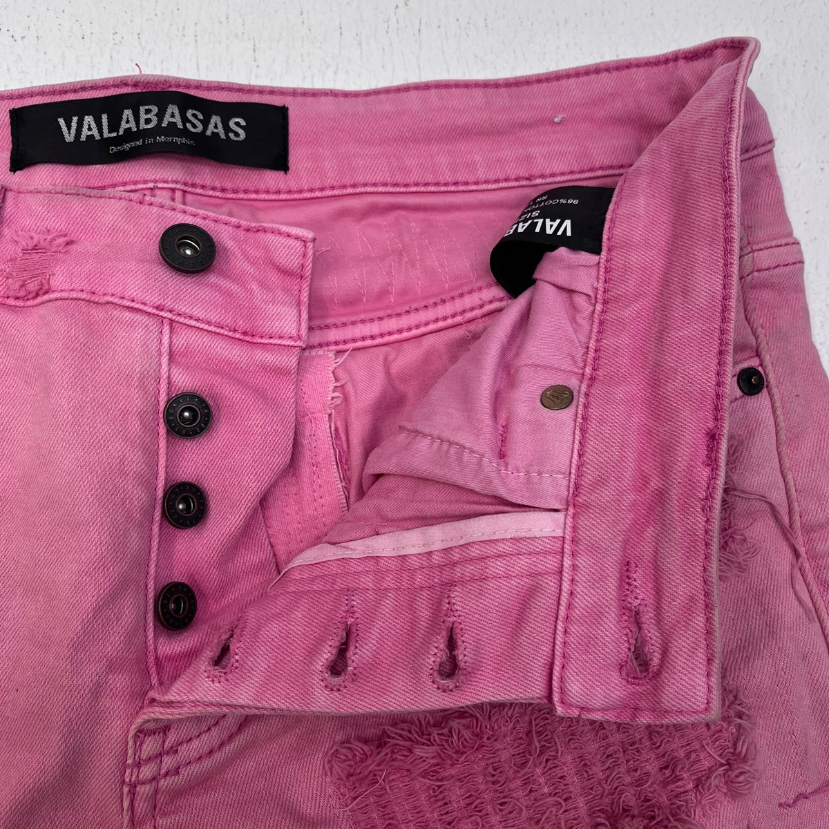 VALABASAS DAMEGE REPAIR FLARE SKINY デニムパンツ ピンク サイズ：32【加古川店】