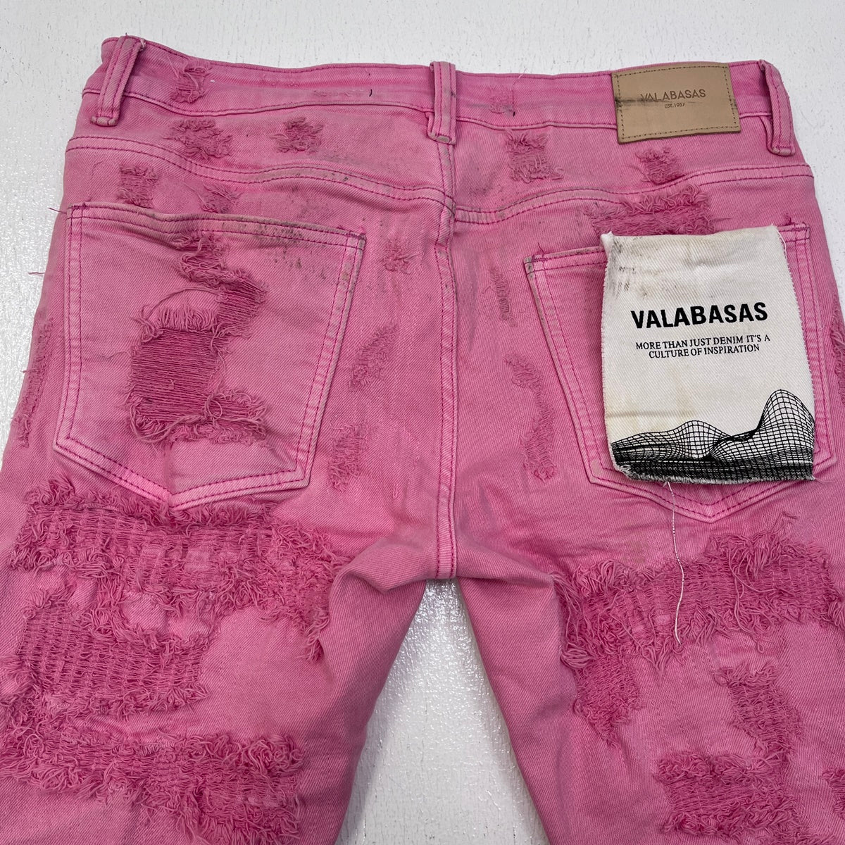 VALABASAS DAMEGE REPAIR FLARE SKINY デニムパンツ ピンク サイズ：32【加古川店】