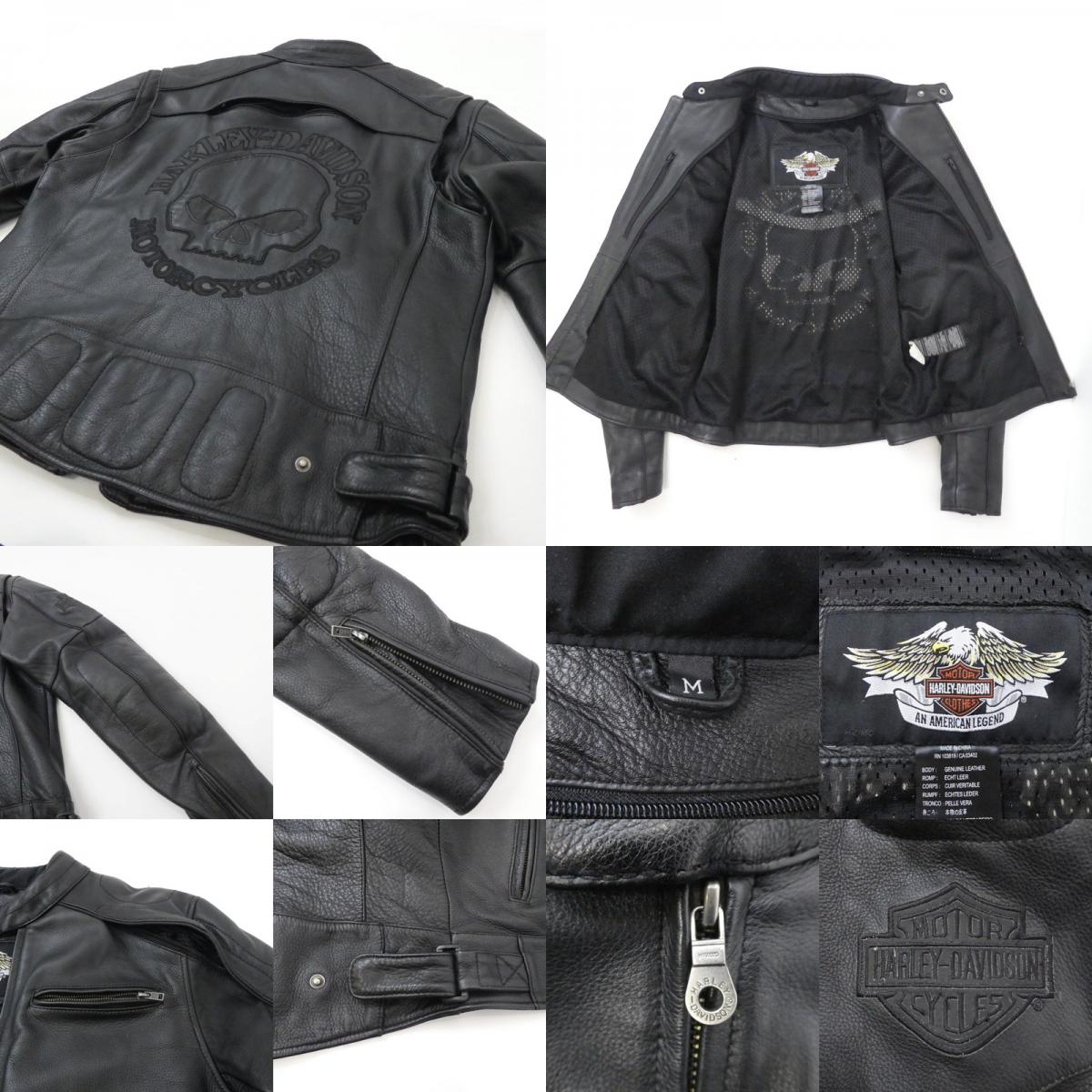 【中古】HARLEY-DAVIDSON | ハーレーダビットソン Reflective Skull Leather Jacket ライダースジャケット 98099-07VM ブラック サイズ：M