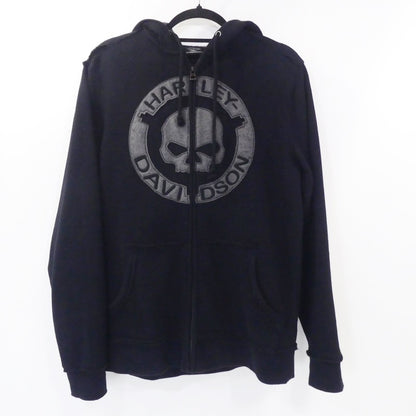 【中古】HARLEY-DAVIDSON | ハーレーダビットソン フロントスカルジップアップフーディ パーカー 96494-18VM ブラック サイズ：S