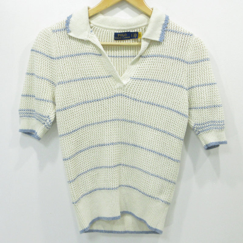 RALPH LAUREN | ラルフローレン ストライプド コットンリネン Polo セーター ニット アイボリー サイズ：S【三重本店】