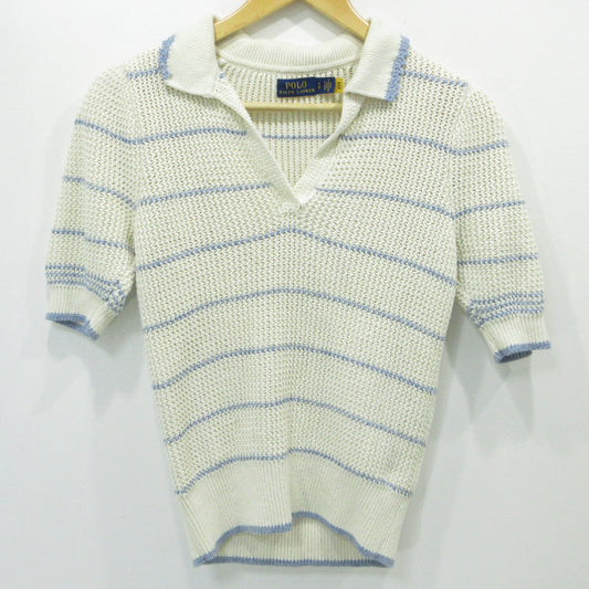 RALPH LAUREN | ラルフローレン ストライプド コットンリネン Polo セーター ニット アイボリー サイズ：S【三重本店】