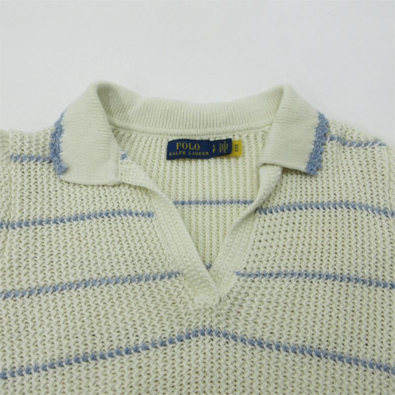 RALPH LAUREN | ラルフローレン ストライプド コットンリネン Polo セーター ニット アイボリー サイズ：S【三重本店】