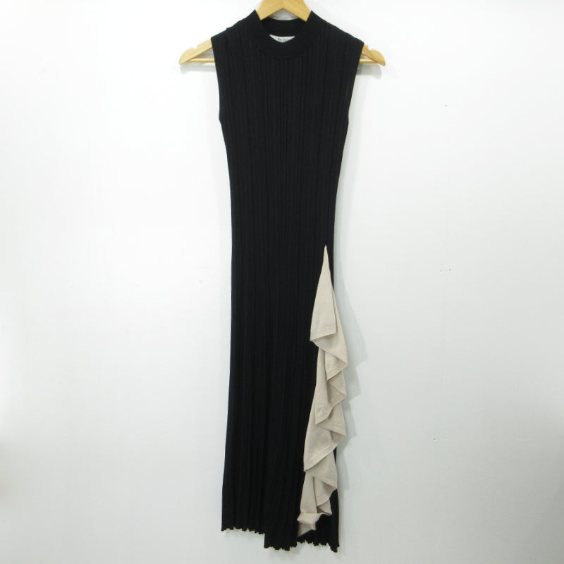 Ruffled Two-tone Knit Dress ワンピース HLT2009070 ブラック サイズ：M【三重本店】