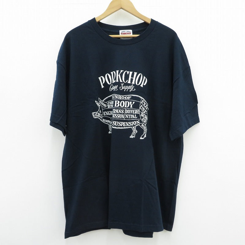PORK CHOP | ポークチョップ PORK FRONT TEE 半袖Ｔシャツ ネイビー サイズ：XL【瀬戸大橋店】